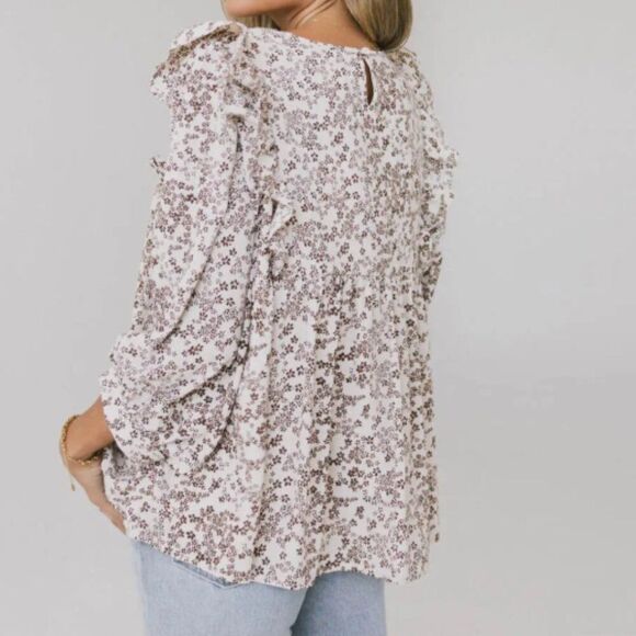 NWOT &Merci Floral Ruffle Blouse Womens Size Medium - Picture 2 of 8